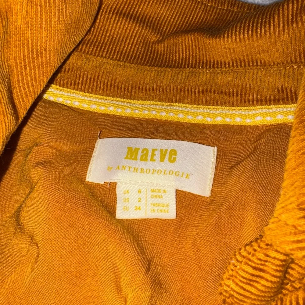 Maeve Anthropologie Mustard Tie Front Corduroy Mini Dress Long Sleeve - Picture 5 of 8